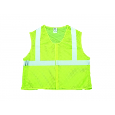 M16375-6 3X, High Visibility ANSI Class 2 Mesh Safety Vest with 2 Silver Reflective Tape, 3X-Large, Lime, Mega Safety Mart